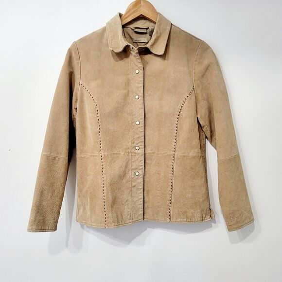 Ruff Hewn Genuine Leather Jacket Womens‎ Medium Tan Pearl Snap Lined Western - Picture 1 of 11
